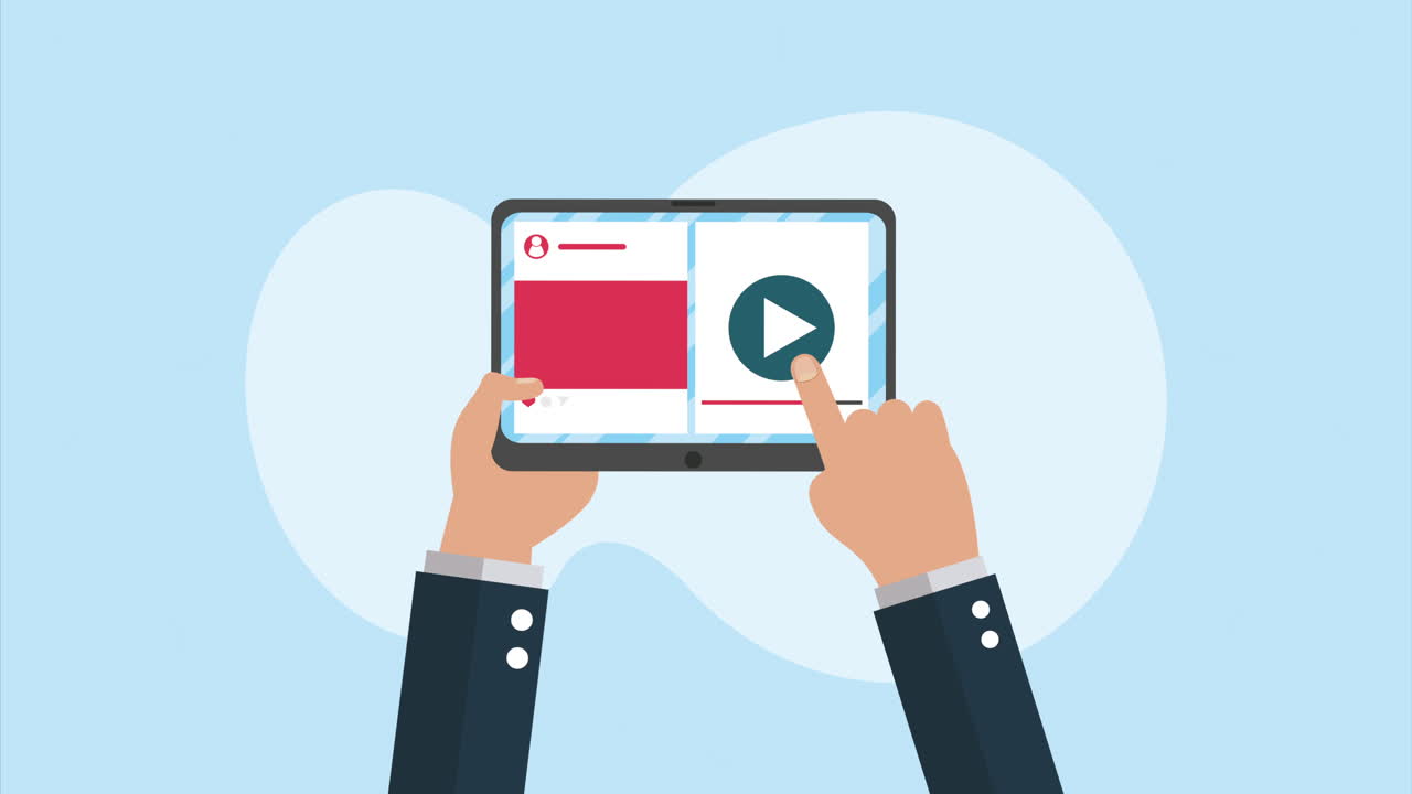 hands user with tablet device tech animation