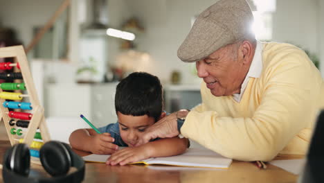 homework, math and grandfather help child