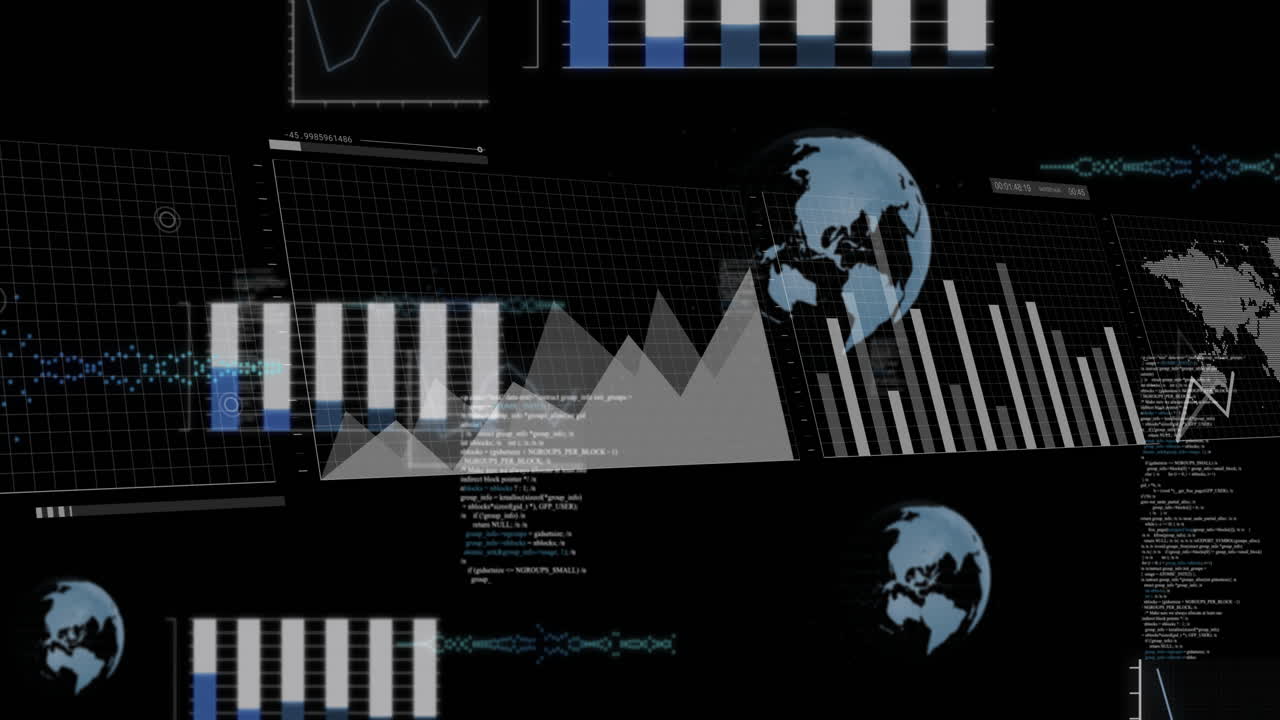 Animation of digital data processing over black background
