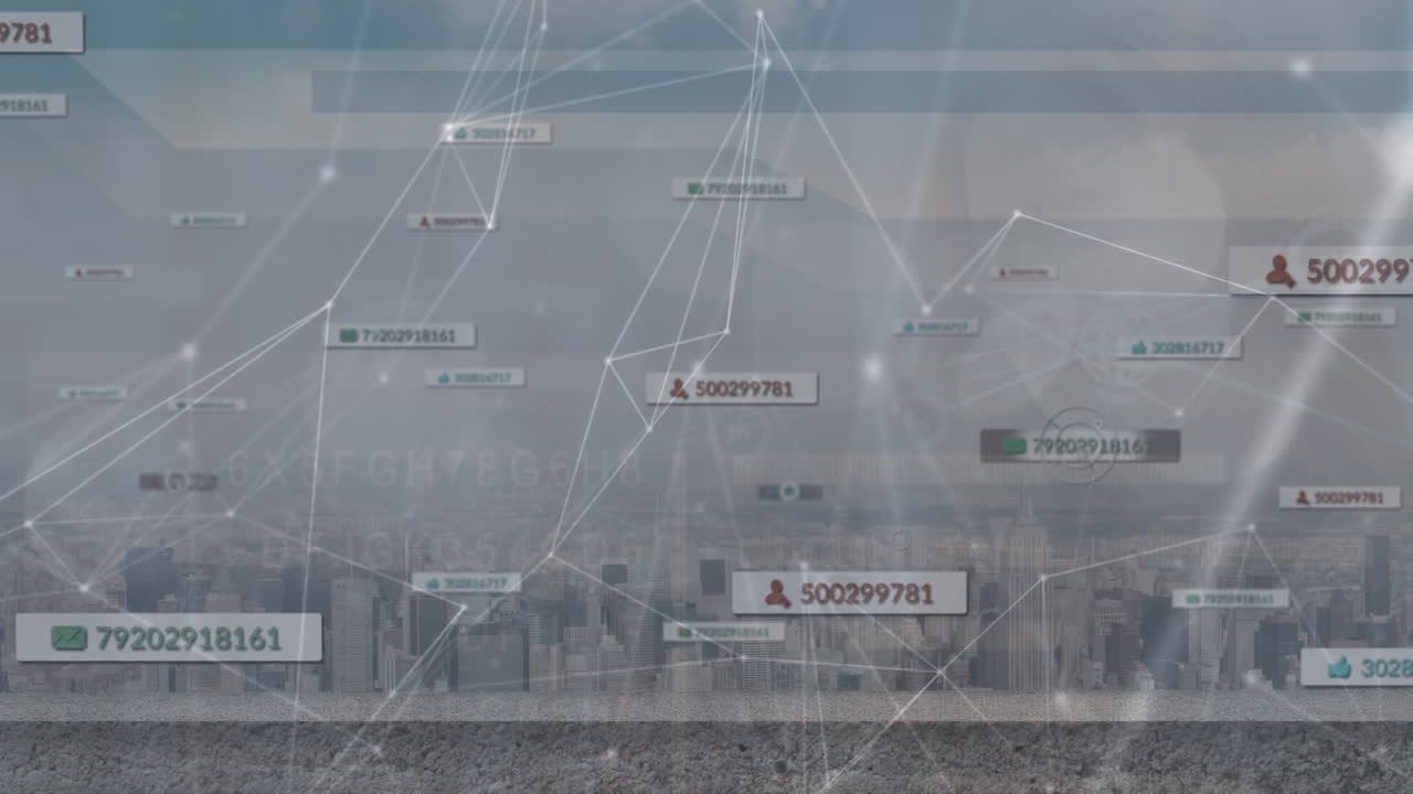 animación de la red de conexiones sobre el paisaje urbano