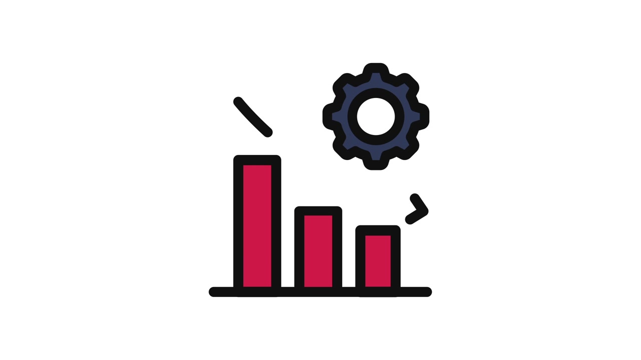 Animated Icon Showing Declining Bar Chart with Rotating Gear