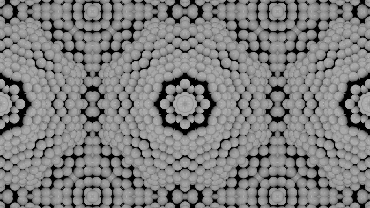 Abstract pattern with 3d render white balls on a black background. 3d render motion graphic seamless loop mosaic