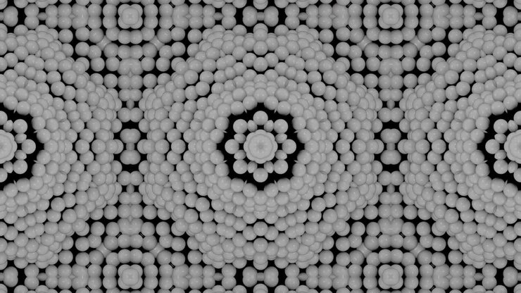 Abstract pattern with 3d render white balls on a black background. 3d render motion graphic seamless loop mosaic
