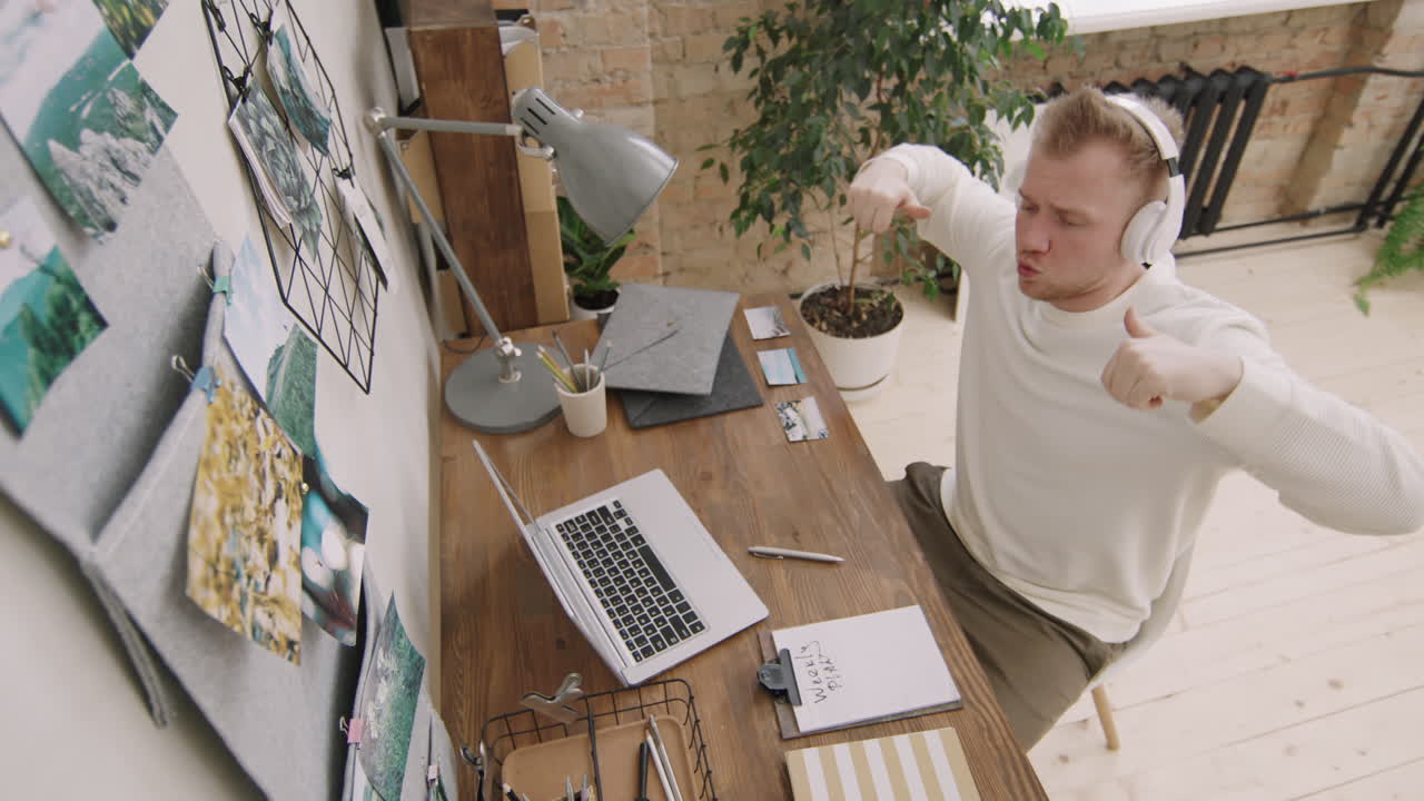 Happy Man Enjoying Music Video