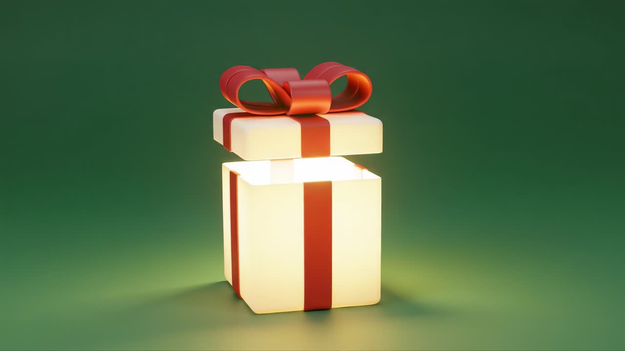 A Festive Gift Box with Red Ribbon Displayed Against a Green Background, Perfect for Celebrations and Special Occasions, Symbolizing Joy and Generosity