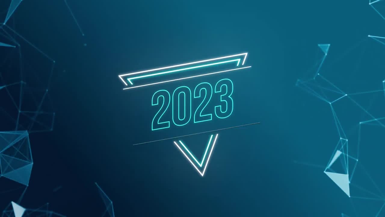 Animation of 2023 text over shapes moving