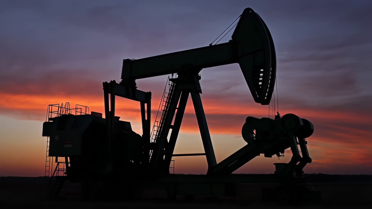 silueta de la bomba de aceite al atardecer