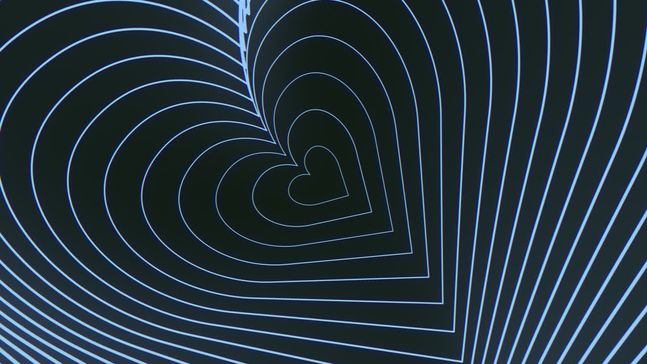 渦巻く青い線がハート型のパターンを形成する催眠的な視覚的錯覚