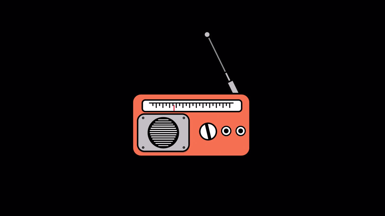 Radio retrò animata con sintonizzatore su sfondo nero