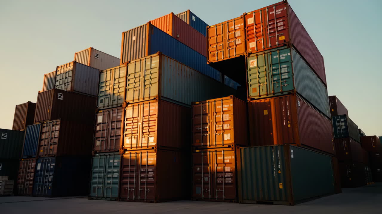 Stacked Shipping Containers at a Logistics Hub