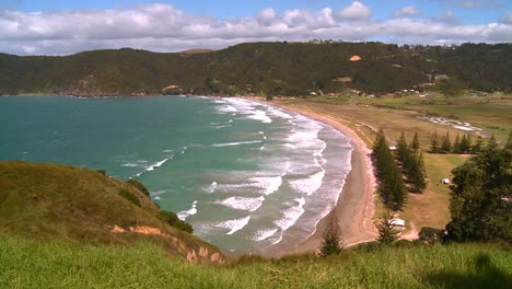 waves wash ashore on a new zealand beach