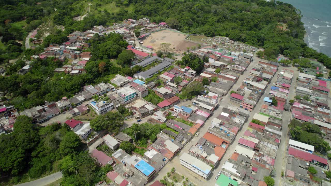 La sabana village, a picturesque coastal town with colorful rooftops in venezuela, aerial view