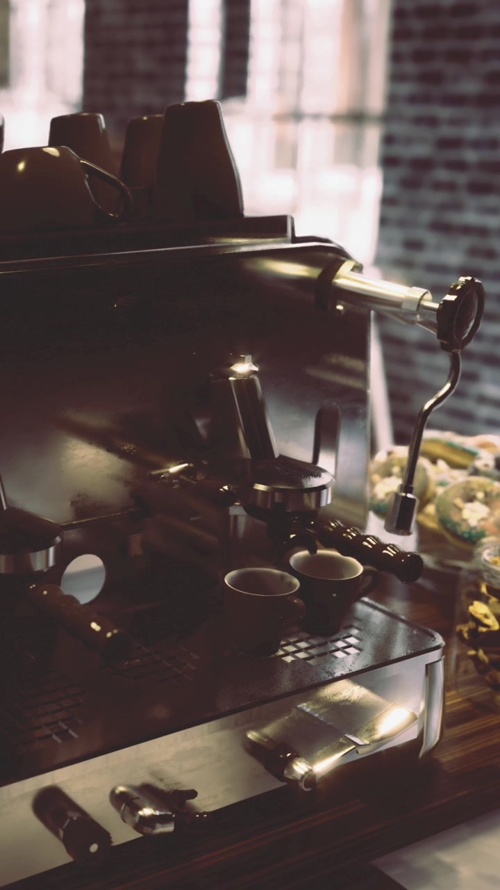 Macchina da caffè in un bar che prepara l'espresso durante le ore mattutine