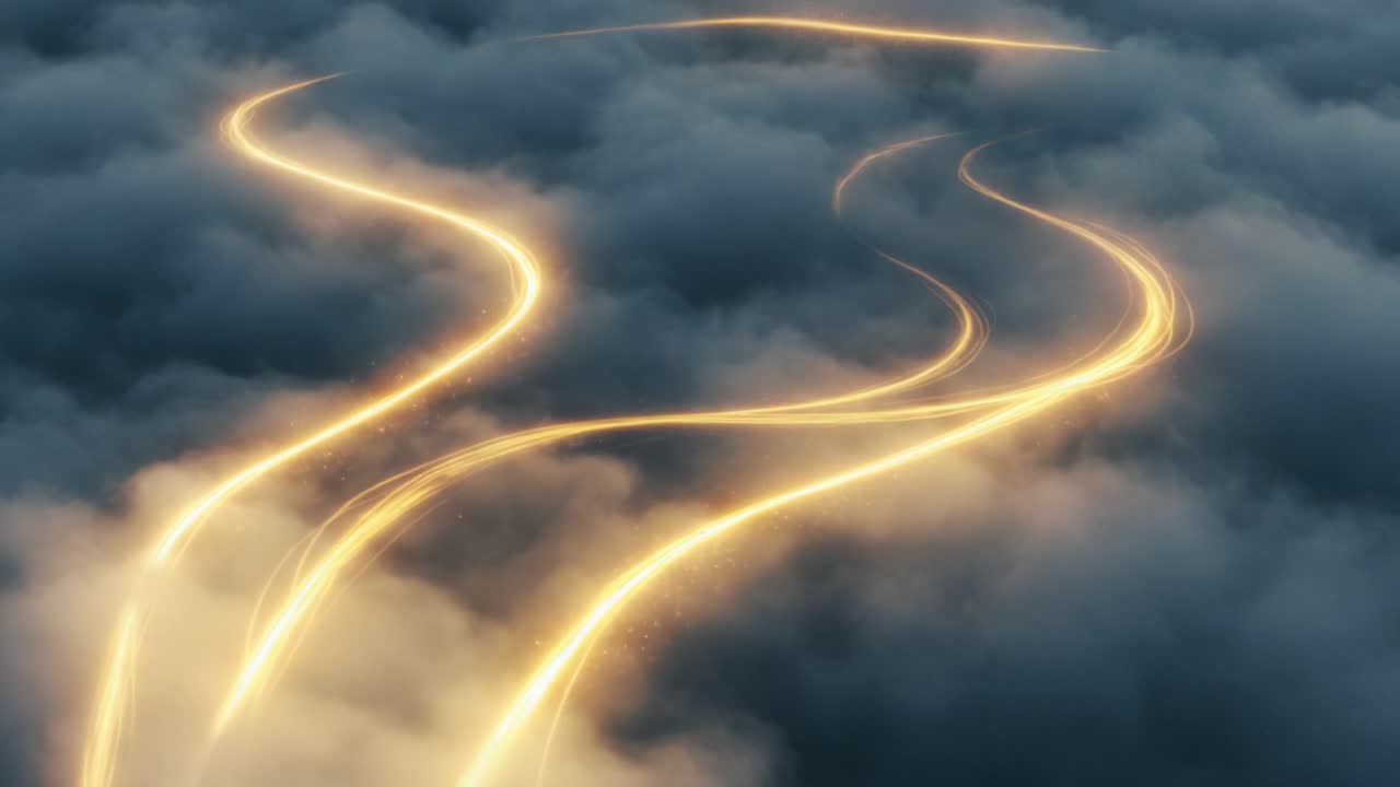 A Dreamy Journey Through Clouds: Illuminated Pathways of Light Danced in the Sky, Creating an Ethereal Experience Full of Wonder and Imagination