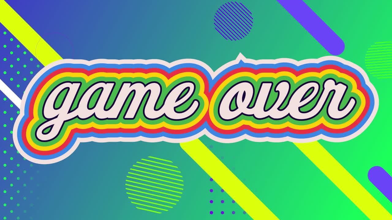 무지개 색과 여러 추상적인 모양으로 텍스트 위에 게임의 애니메이션