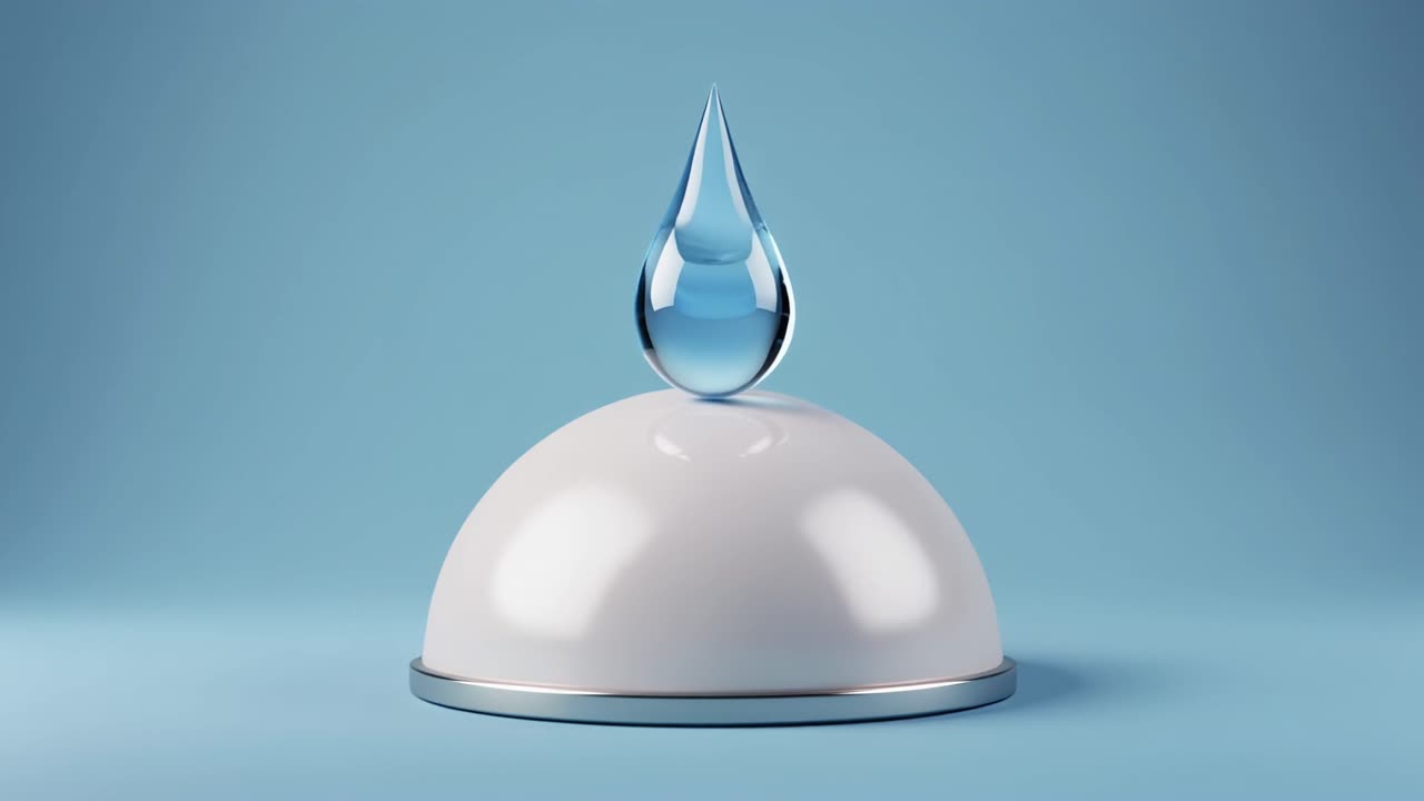 Goccia d'acqua limpida che cade e si posa su una cupola bianca