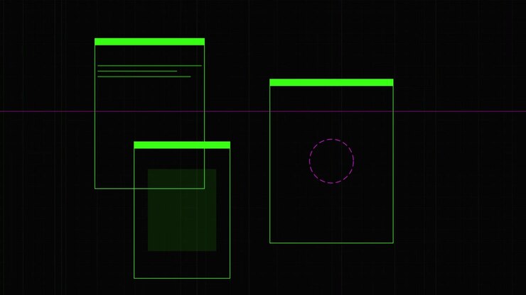 Digital Interface With Glitch Effects and Geometric Shapes