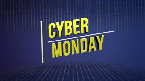 Texto-De-Cyber-Monday-Sobre-Patrón-Geométrico-Azul-Con-Líneas-De-Degradado