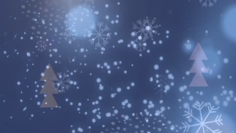 animation of snow falling over christmas trees in winter scenery