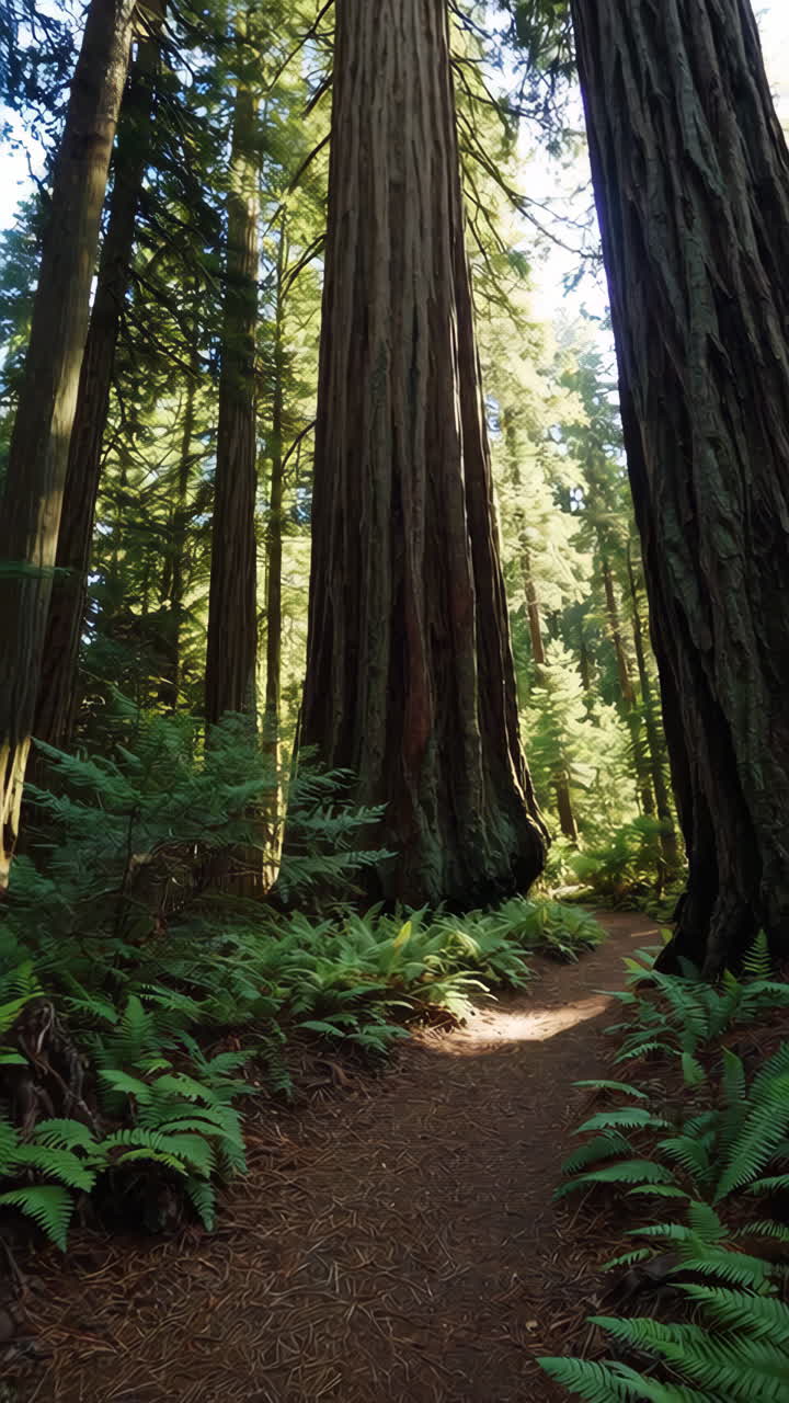 Un sentiero sereno attraverso una foresta di sequoie
