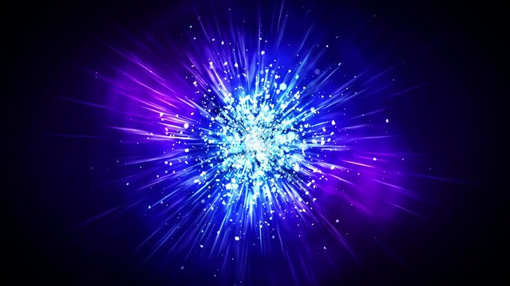 Luxury shine lights with blinking particles. Glitter vintage loop animation. Circular. Hexagonal. Linear. Screen decorations concept. Blue and purple.
