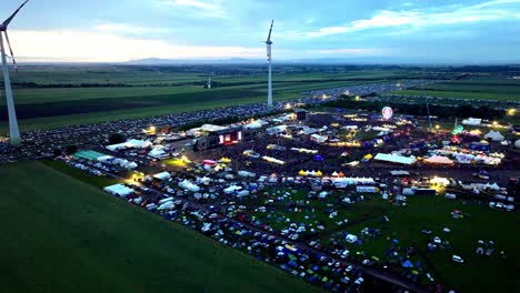 Concert-Stage-And-Huge-Crowd-During-Nova-Rock-Festival-In-Nickelsdorf,-Austria---aerial-shot