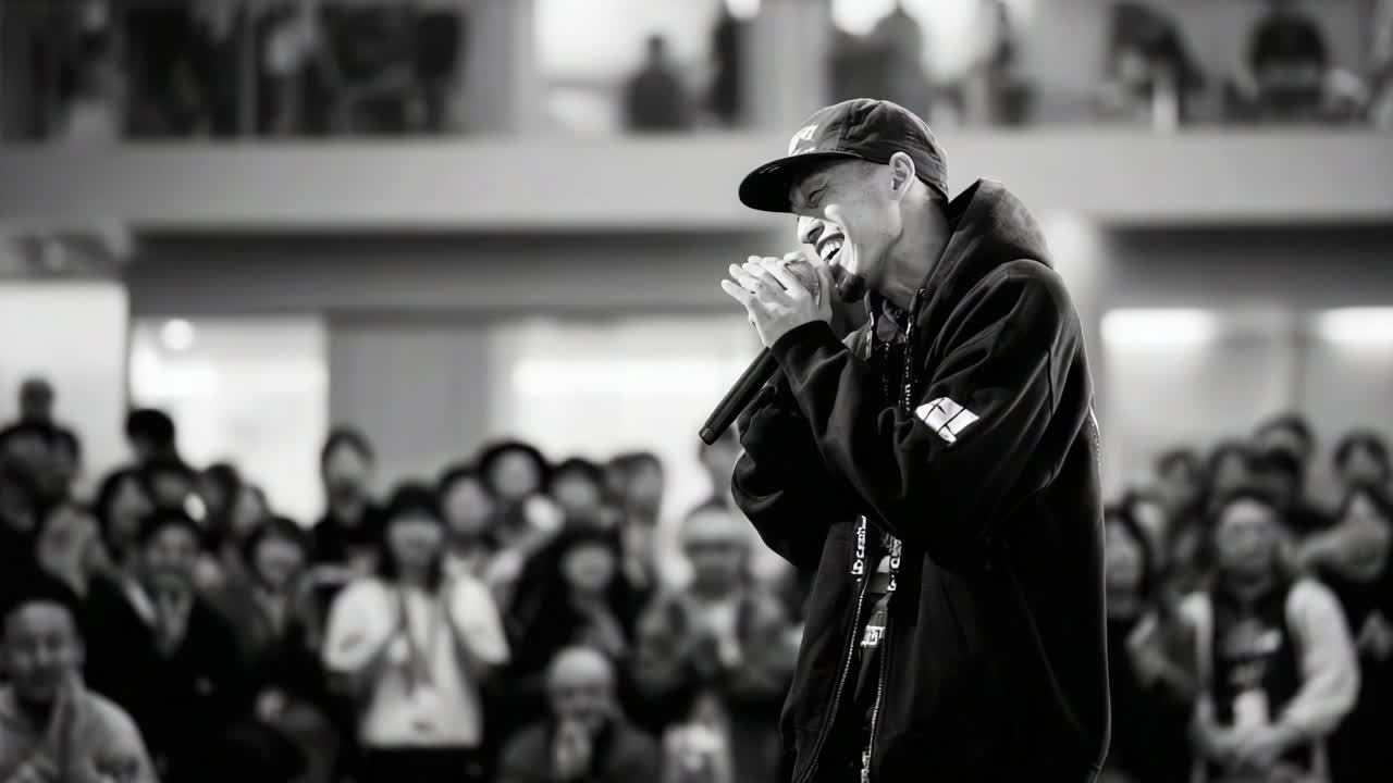 Un'elettrizzante esibizione di un artista appassionato cattura un vivace pubblico, mettendo in mostra energia e talento in un'atmosfera coinvolgente durante un dinamico evento di musica dal vivo.