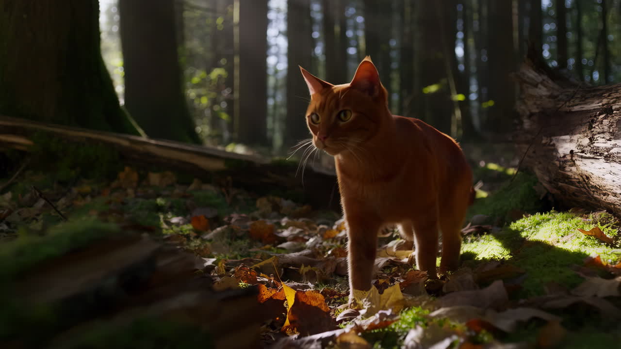 Ginger cat in a forest