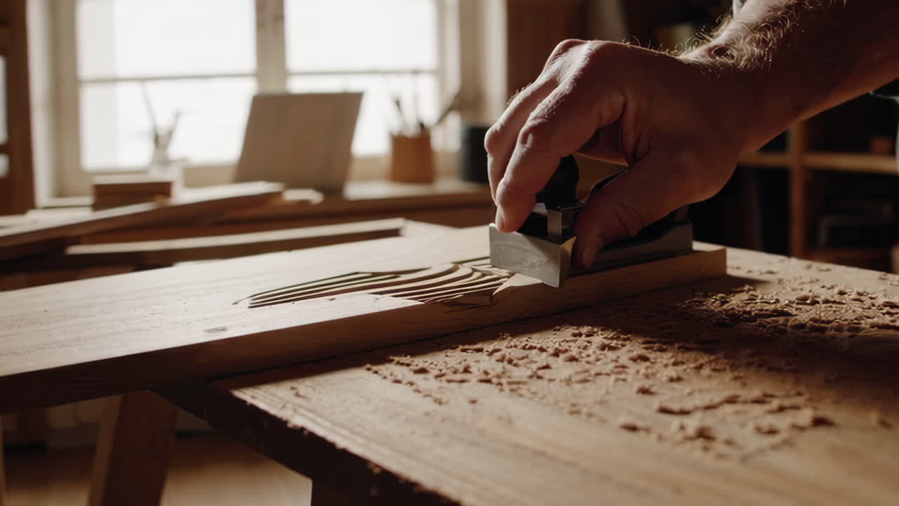 Close-up of Wood Carving in a Workshop