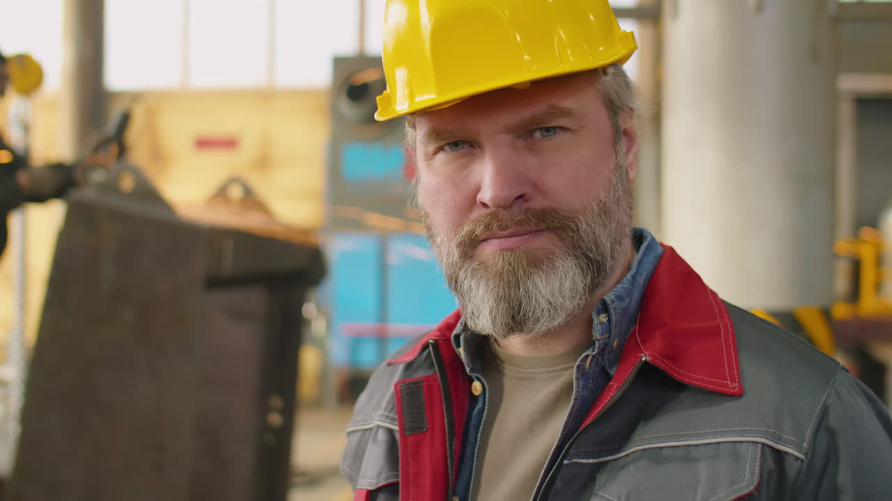 Portrait of Experienced Factory Worker in Hardhat