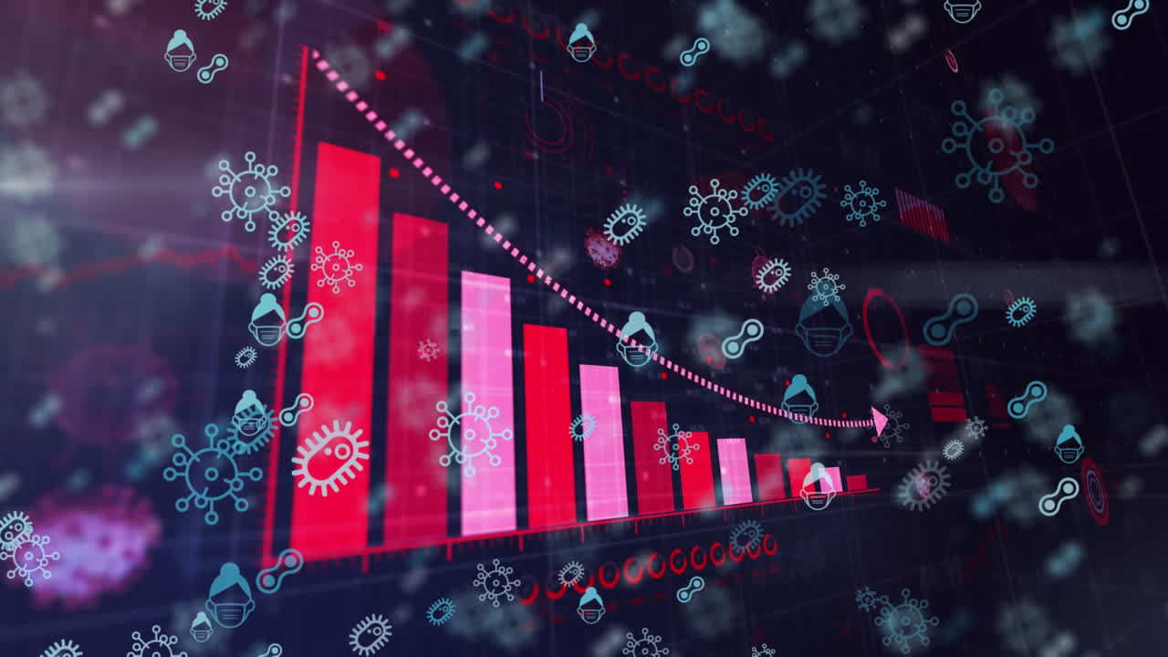 animación de las células de covid 19 con registro de estadísticas