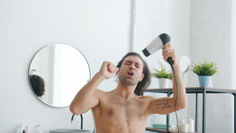 man having fun in his bathroom
