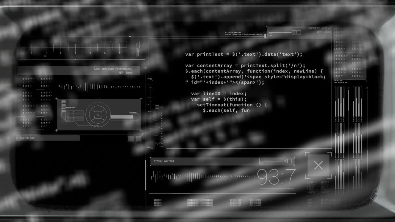 animacja przetwarzania danych na czarnym tle