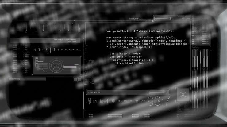 Animation of data processing on black background