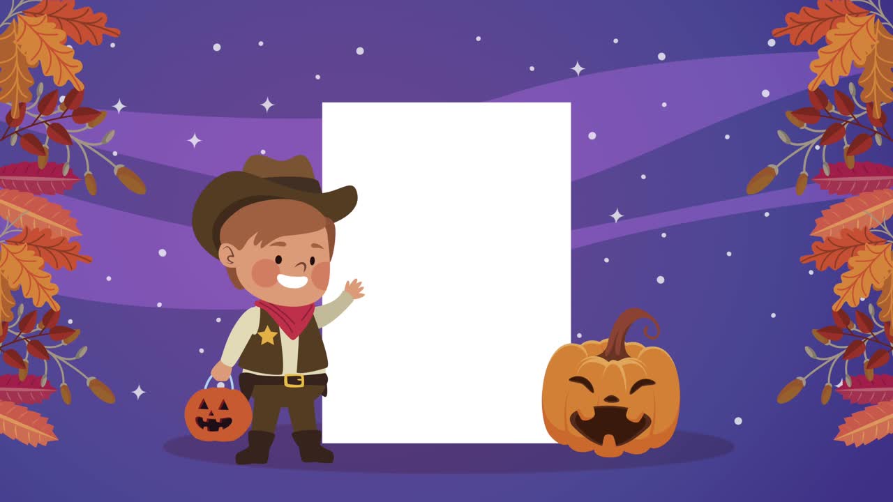 niño disfrazado de vaquero con calabaza