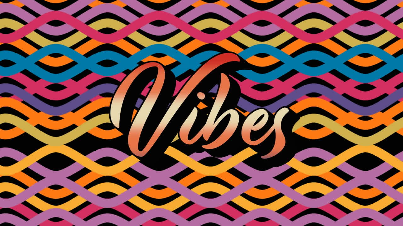 animación de vibraciones de texto sobre gráficos y formas coloridas