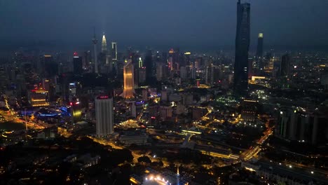 Aerial-nighttime-time-lapse-by-drone,-shot-in-Kuala-Lumpur,-Malaysia