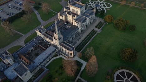 aerial view of ashridge house, scenic landscape, calm and historic vibe
