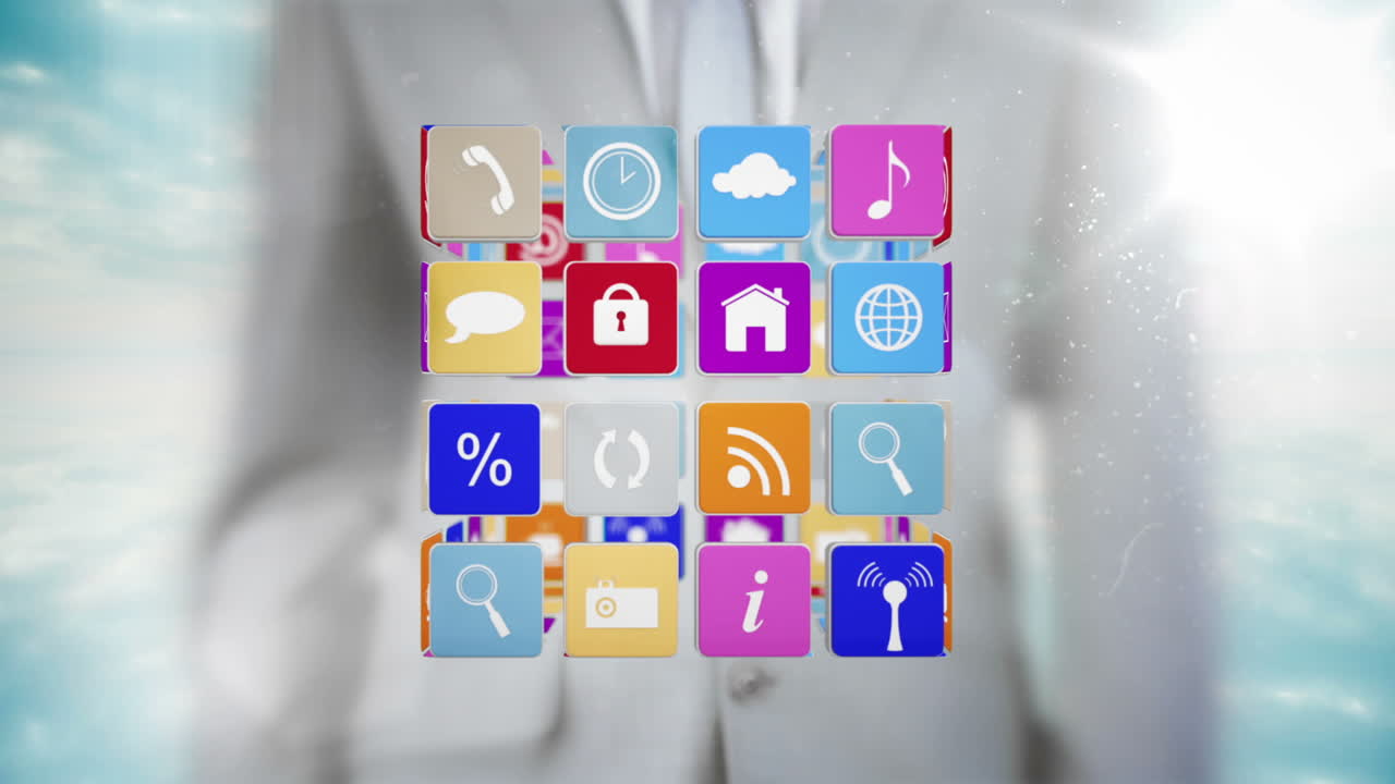 앱 인터페이스와 상호 작용하는 사업가