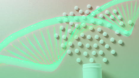 알약 위에 있는 dna 가닥의 애니메이션