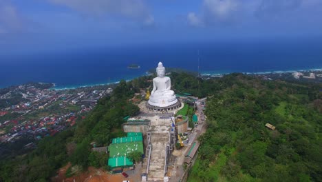 aerial view the beautify big buddha in phuket island