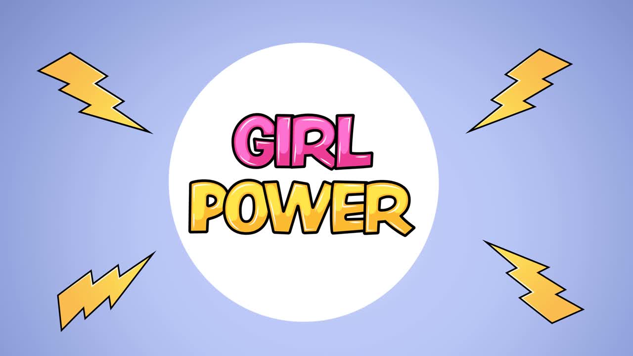Animação de texto 'Poder Feminino', sobre relâmpago