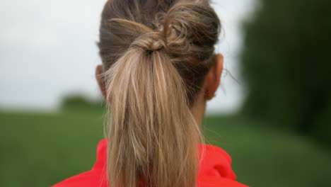 close up, back of blonde woman's head