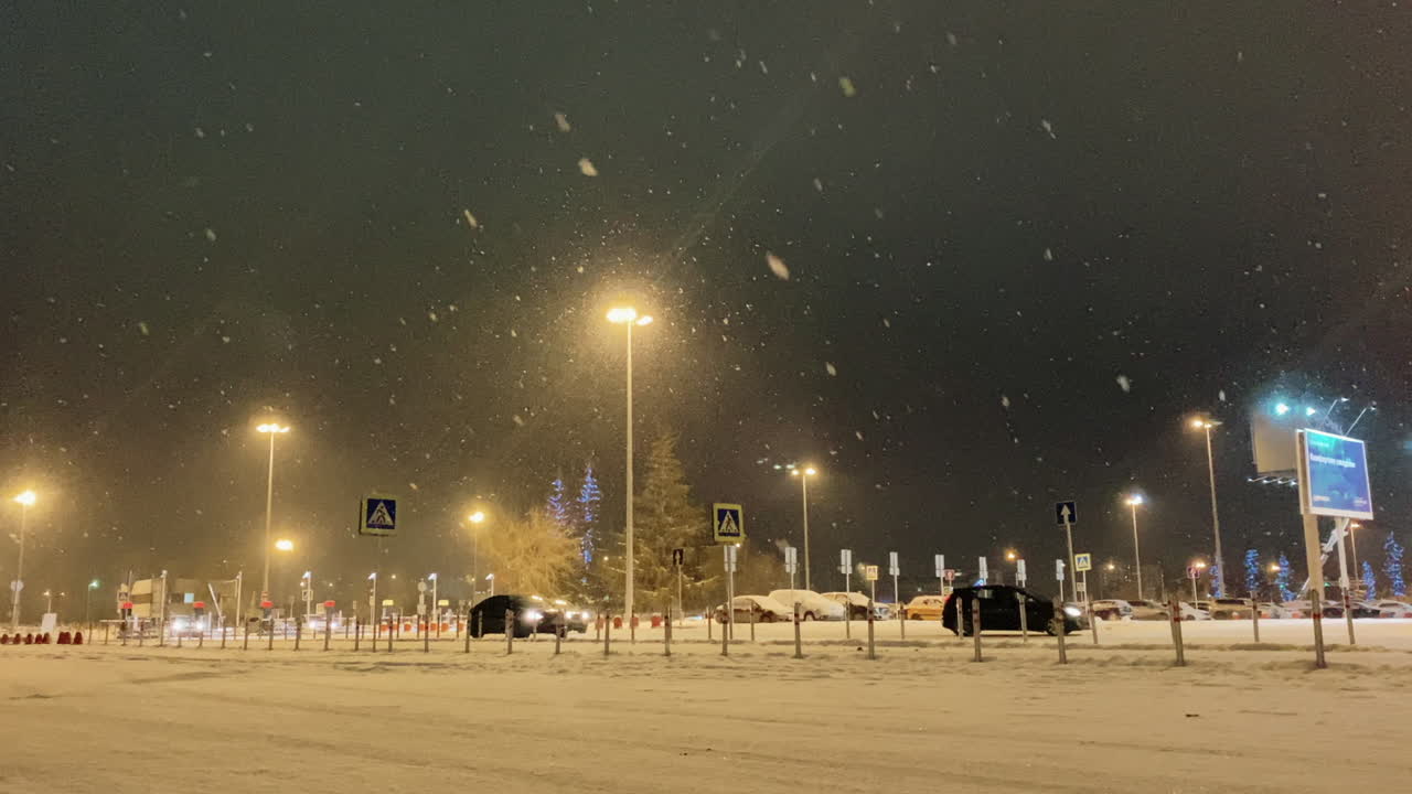 Snowy Night Parking Lot