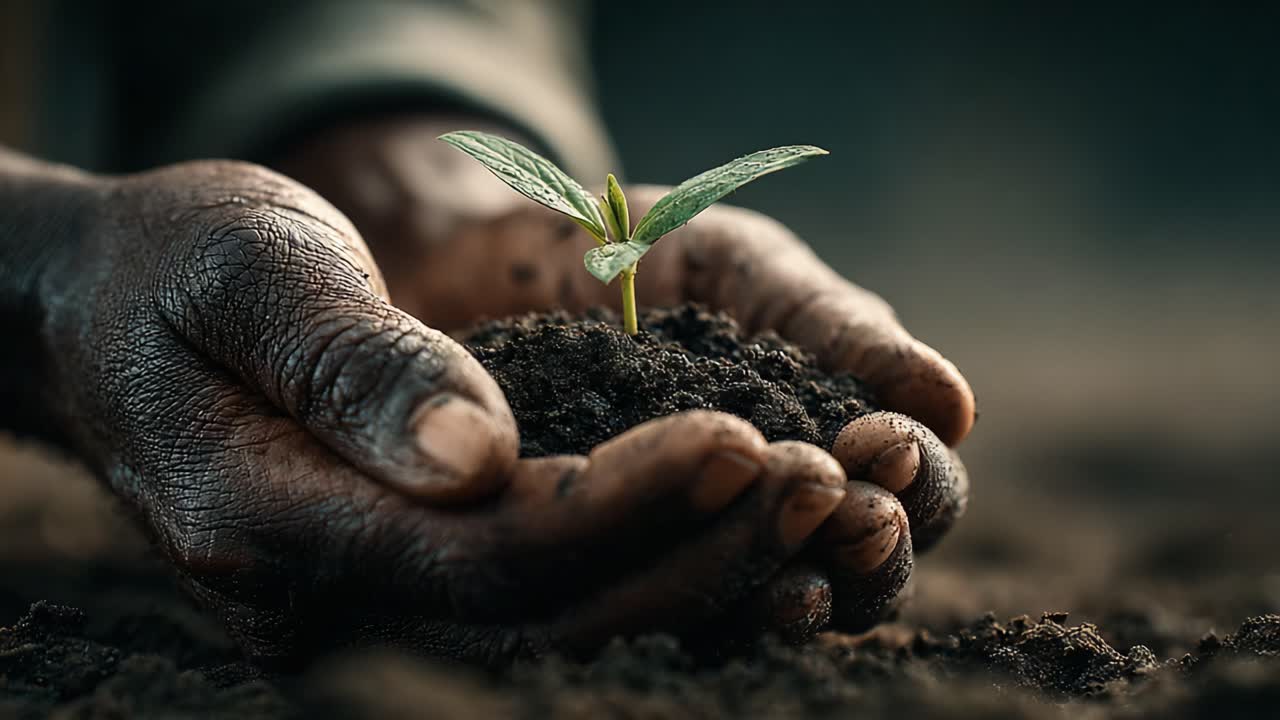 A symbol of hope and renewal, this image showcases a pair of hands gently cradling a young plant, representing growth, sustainability, and our connection to nature