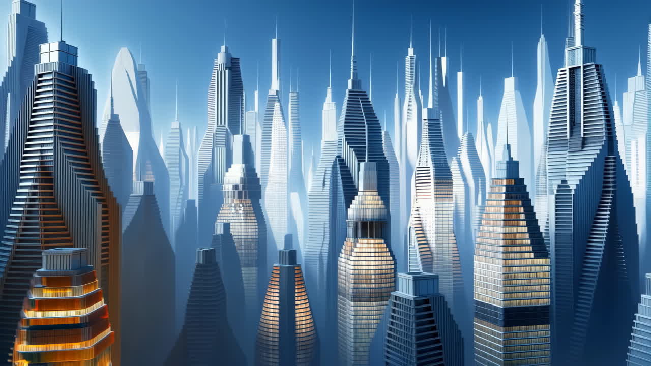 paisaje urbano futurista con rascacielos modernos