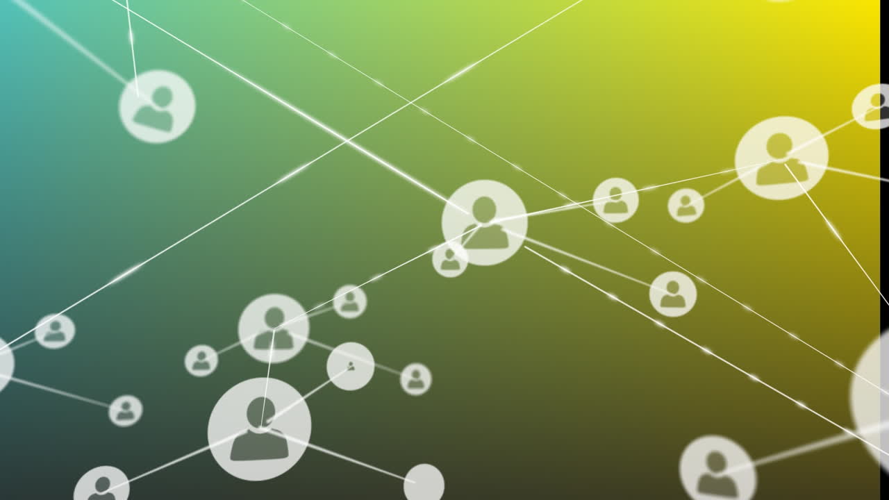 animación de iconos de perfil que se conectan con líneas sobre fondo de color