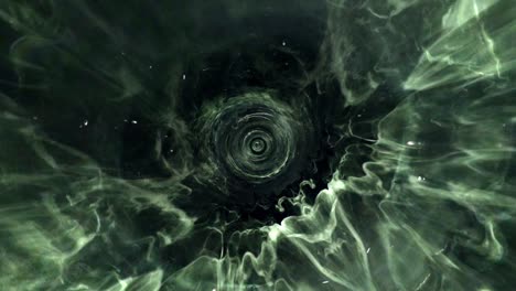 abstract flight into dark green hyperspace tunnel animation. 4k 3d fly in worm hole loop sci-fi traveling in galaxy vortex. space exploration hyper jump into another galaxy. space and time teleport.