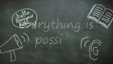 los iconos del concepto de la escuela contra todo es posible texto en la pizarra