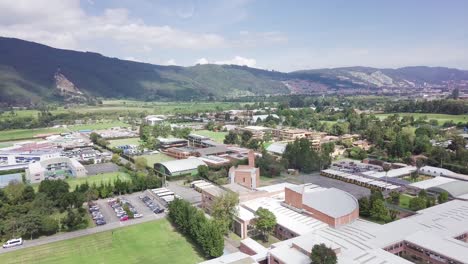 aerial drone view of small rural village in countryside